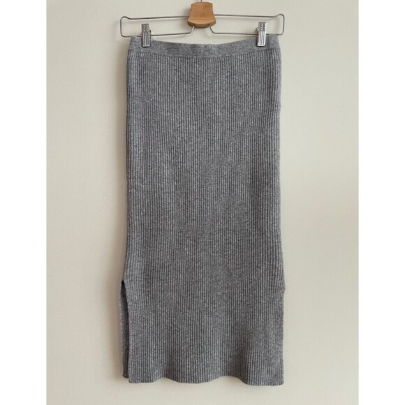 Revive Cashmere Gray Ribbed Knit Midi Skirt - Size S - Luxe Blend! - Picture 1 of 8
